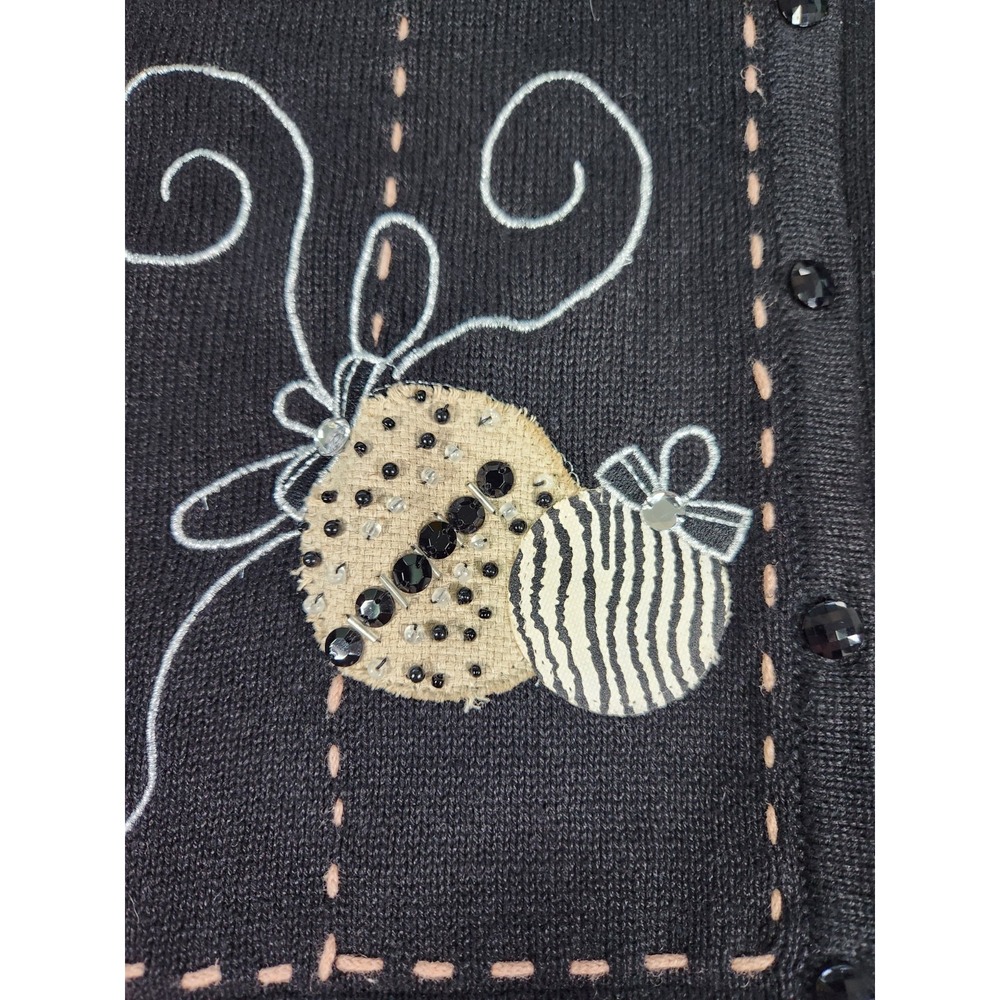 TimberLea Vintage Christmas Black Sweater Embellished Cardigan Small S Ornaments - Picture 5 of 8